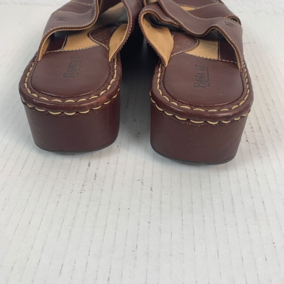 Born Criss Cross Leather Platform Wedge Sandal Womens 8M Brown Open Toe Slip On - Picture 8 of 13